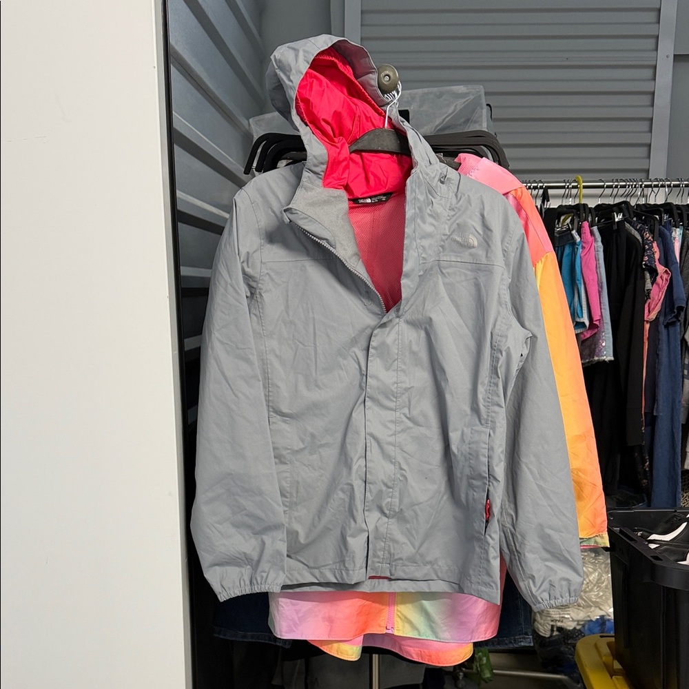 The North Face Kids Gray Raincoat with Red Hood